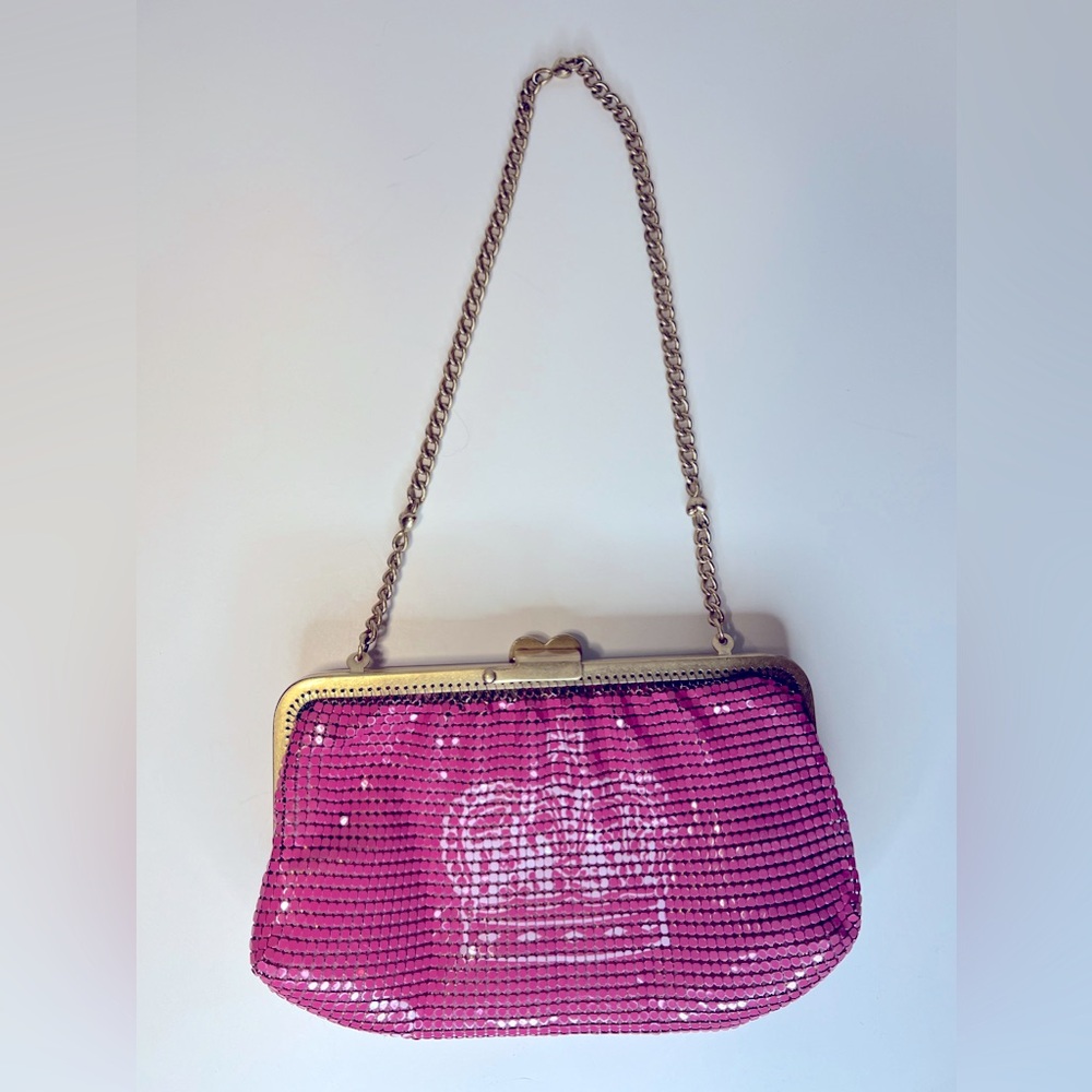 RARE JUICY COUTURE Vintage Brass Pink Metal Mesh Crown Mini Bag Y2K